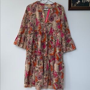 Boho Floral Tiered Dress in Pink & Orange